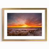 Abstract art print of textured New Jersey scenery in muted earth tones, framed in gold, ideal for living room decor.