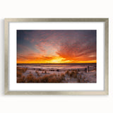 Textured abstract art print of New Jersey scenery in muted earth tones, framed in silver, ideal for bedroom art.