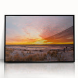 Large abstract wall art featuring mid-century modernist style New Jersey scenery in muted earth tones on framed acrylic.