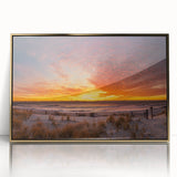 Large art print of a New Jersey landscape in muted earth tones on framed acrylic, suitable for modern nursery decor.