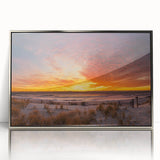 Mid-century modernist art of New Jersey scenery in muted earth tones, framed acrylic, ideal for nursery wall art.