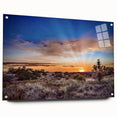 Large abstract wall art depicting the New Mexico scenery in muted earth tones on acrylic glass.