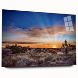 Large abstract wall art featuring a New Mexico scenery in muted earth tones on acrylic glass.