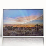 Framed acrylic print of a New Mexico landscape in muted earth tones, suitable for modern art wall decor.
