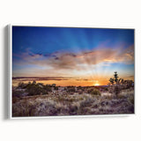 Vintage poster art of New Mexico scenery on a large framed canvas, featuring vibrant color palette.