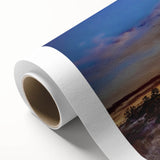 Art Deco poster of New Mexico scenery in muted earth tones on rolled canvas.