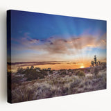 Large canvas print of a New Mexico landscape in muted earth tones, suitable for kitchen wall art.