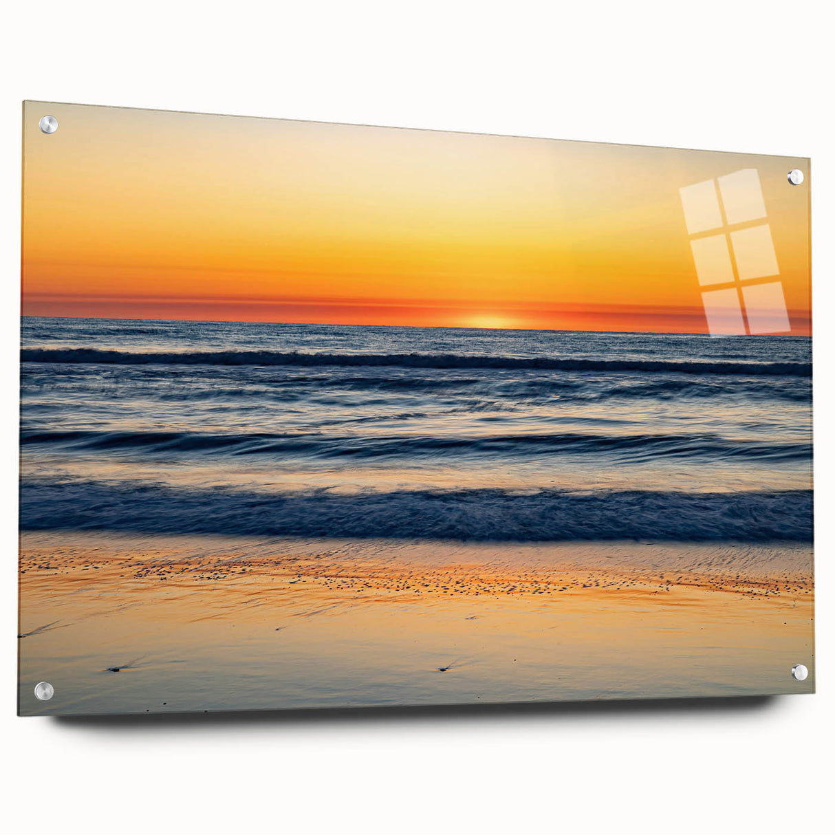 Acrylic print of Outer Banks, North Carolina scenery, in muted blue and green tones, ideal for dining room decor.