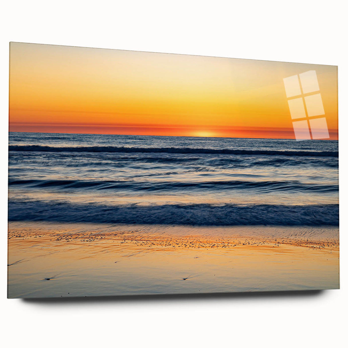 Large abstract wall art of the Outer Banks in North Carolina, rendered in muted blue and green tones on acrylic glass.