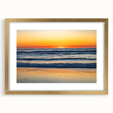 Extra large abstract art print of Outer Banks scenery in textured style with gold frame, suited for living room decor.