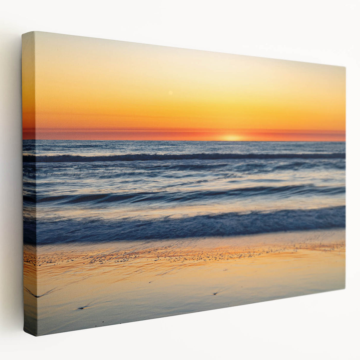 Stretched canvas featuring a serene Outer Banks landscape in soft blue and green tones, ideal for kitchen wall art.