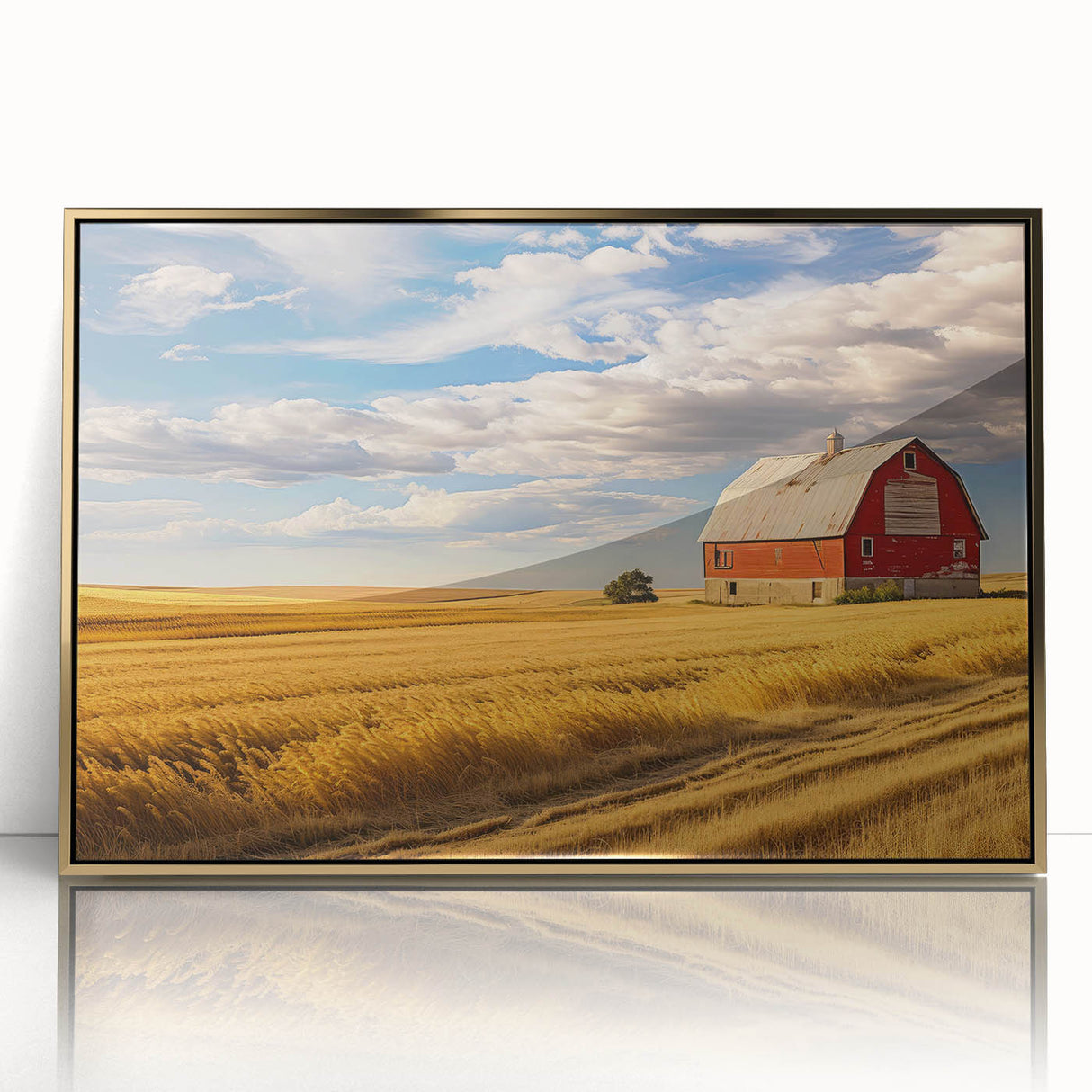 Large art print of a North Dakota landscape in muted earth tones on a framed acrylic, ideal for modern art wall decor.