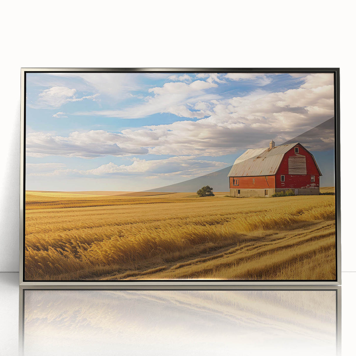 Mid-century modernist acrylic print of North Dakota scenery in muted earth tones, ideal for nursery wall decor.