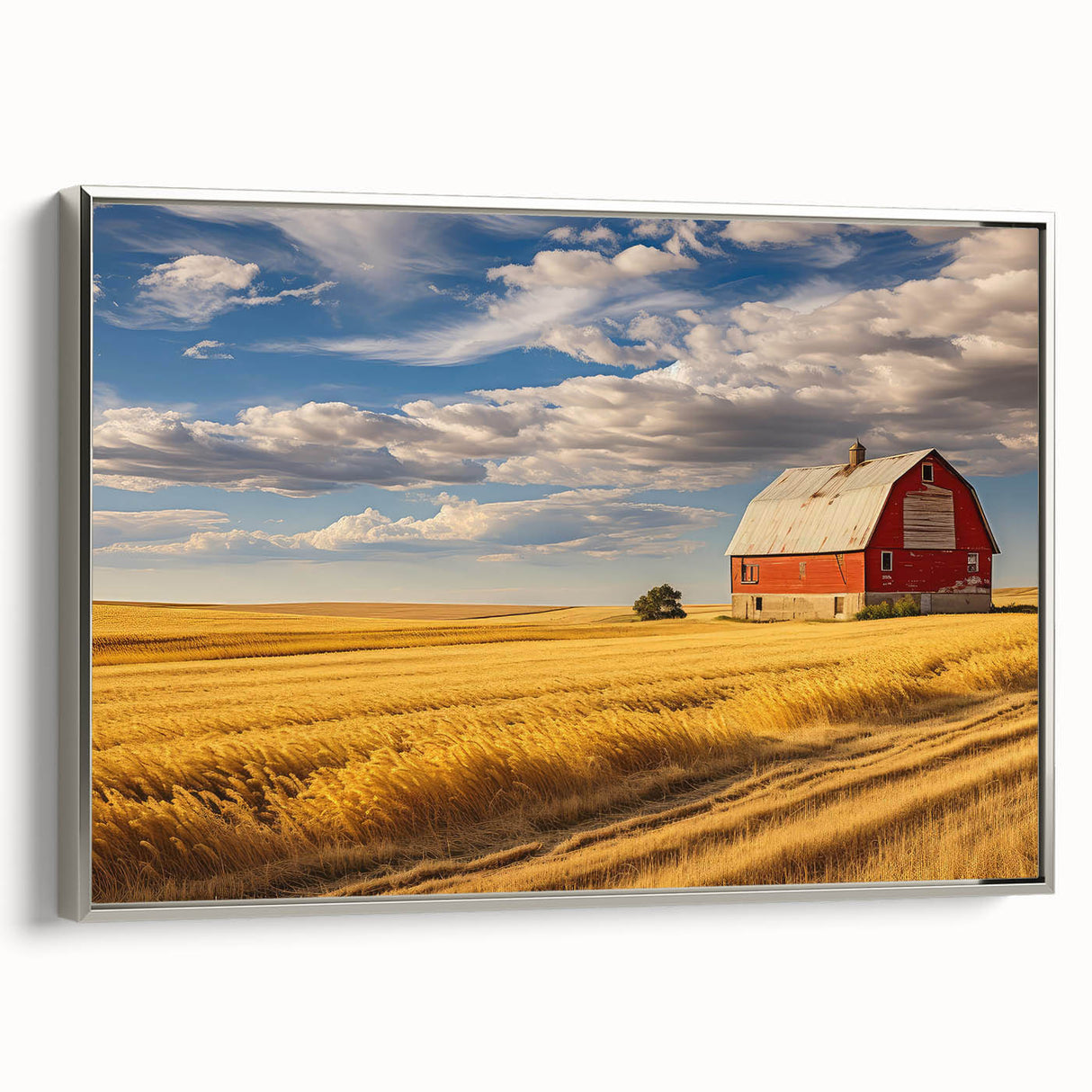 Landscape art painting of North Dakota scenery on a framed canvas, featuring muted earth tones, ideal for office decor.