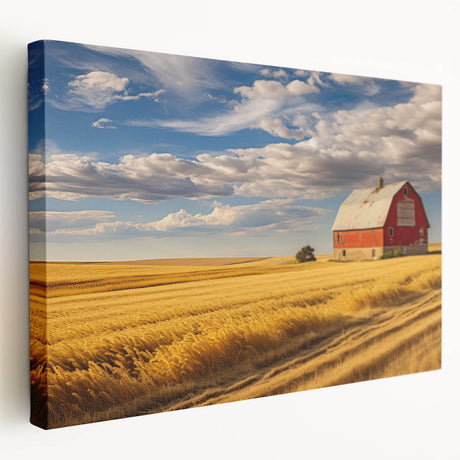 Scenic North Dakota landscape on stretched canvas with muted earth tones, ideal for kitchen wall art.
