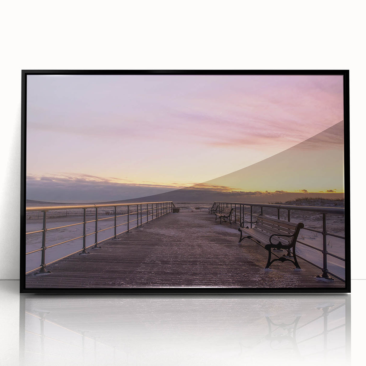 Large abstract wall art featuring a Long Island scenery in black and white tones on a framed acrylic.