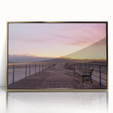 Acrylic print of a mid-century modernist Long Island scenery in gold frame, ideal for modern art wall decor.