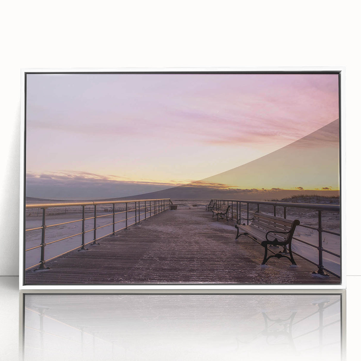Art deco style poster of Long Island scenery in soft pastel hues on a white framed acrylic, suitable for nursery wall art.