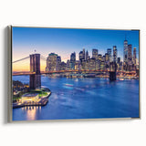 Framed canvas of a vibrant Manhattan skyline in colorful hues, perfect for living room decor.