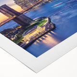 Art deco poster of Manhattan skyline in muted black and gray tones on rolled canvas, suitable for dining room wall art.