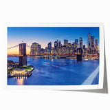 Extra large wall art featuring the Manhattan skyline in muted gray tones on a rolled canvas, ideal for dining room decor.