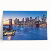 Black and white large art print of Manhattan skyline on stretched canvas, suitable for kitchen or bedroom wall decor.