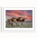 Abstract art print of Oklahoma scenery in muted earth tones on a framed white mat, ideal for dining room decor.