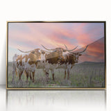 Large art print of Oklahoma scenery in gold frame, featuring mid-century modernist style, suitable for modern nursery decor.