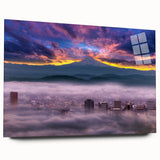 Acrylic print of a large abstract depiction of Portland, Oregon in muted earth tones, ideal for bedroom or dining room art.