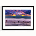 Extra large abstract art print of colorful, textured scenery of Portland, Oregon on a black framed canvas.