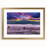 Extra large abstract art print of Portland, Oregon, in textured style with gold frame, ideal for living room decor.