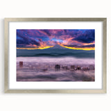Textured art print of abstract Portland, Oregon scenery in muted earth tones, framed in silver, ideal for bedroom art.