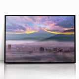 Large abstract wall art depicting Portland, Oregon scenery in muted earth tones on a framed acrylic panel.