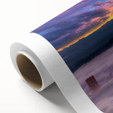 Art Deco style poster of Portland, Oregon skyline in muted blue tones on rolled canvas, suitable for nursery wall art.