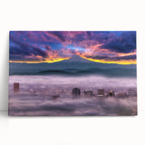 Black and white stretched canvas depicting Portland, Oregon scenery, ideal for kitchen wall art or bedroom ambiance.