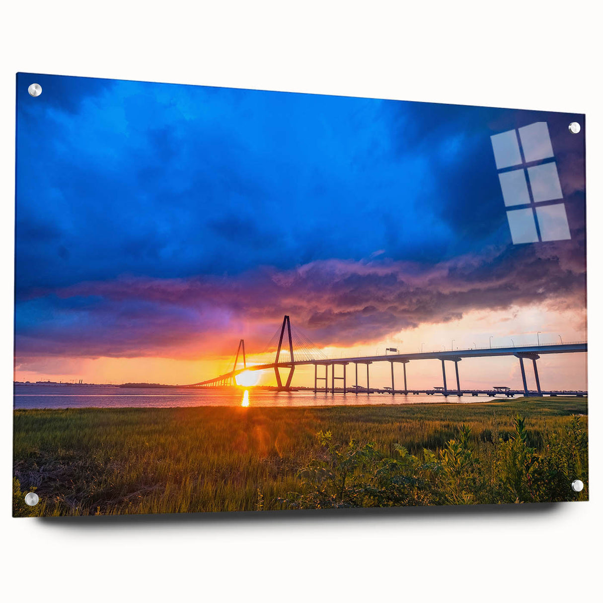 Acrylic print of Charleston landscape with muted earth tones, suitable for dining room decor.