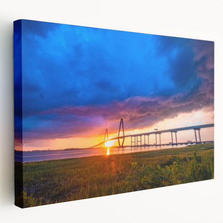 Charleston, South Carolina cityscape on large stretched canvas with muted earth tones, ideal for kitchen wall art.