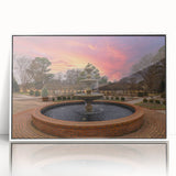 Art deco poster of Memphis skyline in muted gray and blue tones, acrylic print framed in white.