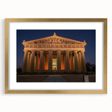Extra large abstract art print of Nashville skyline in textured gold frame, suited for living room decor.