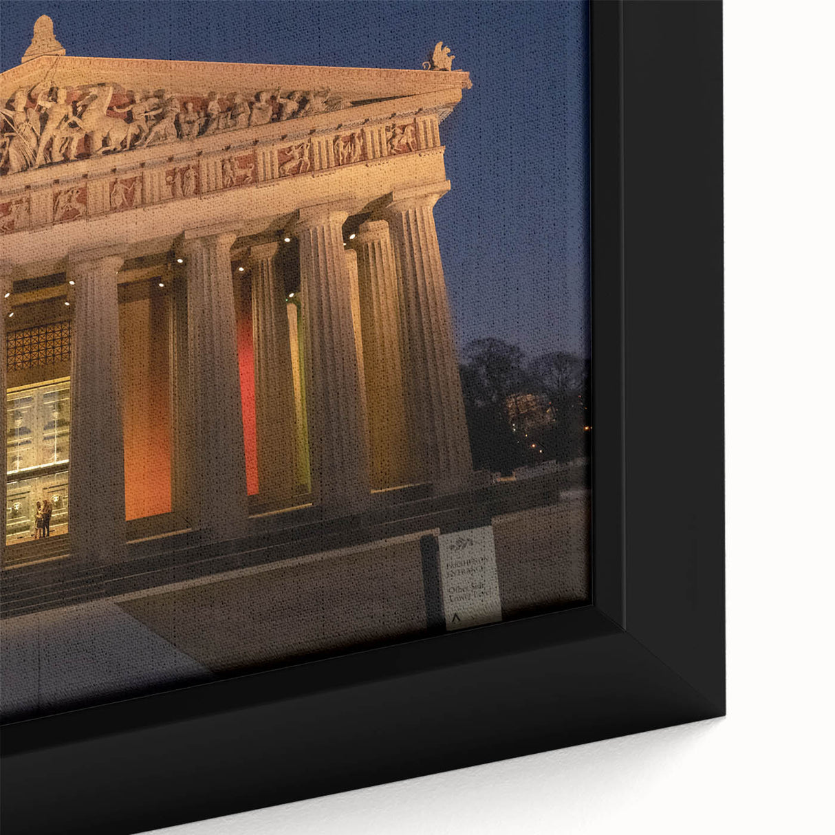 Extra large framed canvas featuring a textured depiction of Nashville, Tennessee, in vibrant colors on a black background.