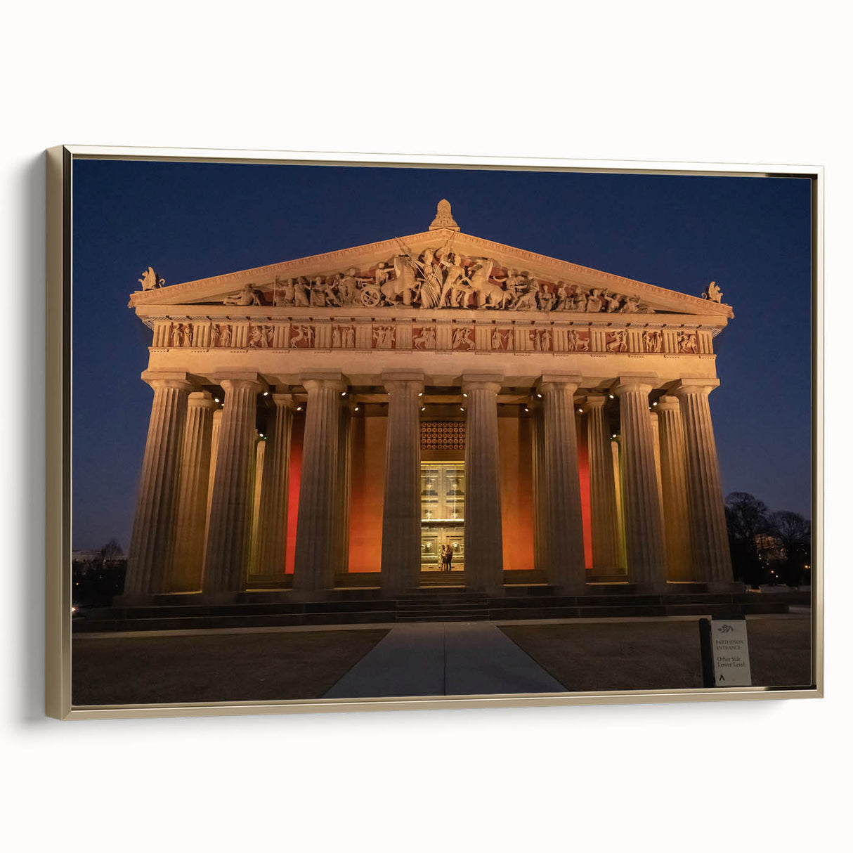 Framed canvas featuring a vintage-style Nashville landscape in muted gold and black tones, ideal for bedroom decor.
