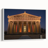 Vintage poster art of Nashville skyline in colorful hues on extra large framed canvas, suitable for living room decor.