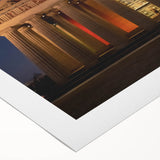 Art deco poster of Nashville skyline in muted blue tones on rolled canvas, suitable for dining room wall art.