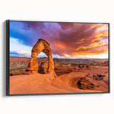 Black and white framed canvas of Arches National Park, ideal for bedroom wall decor, featuring a vintage poster style.