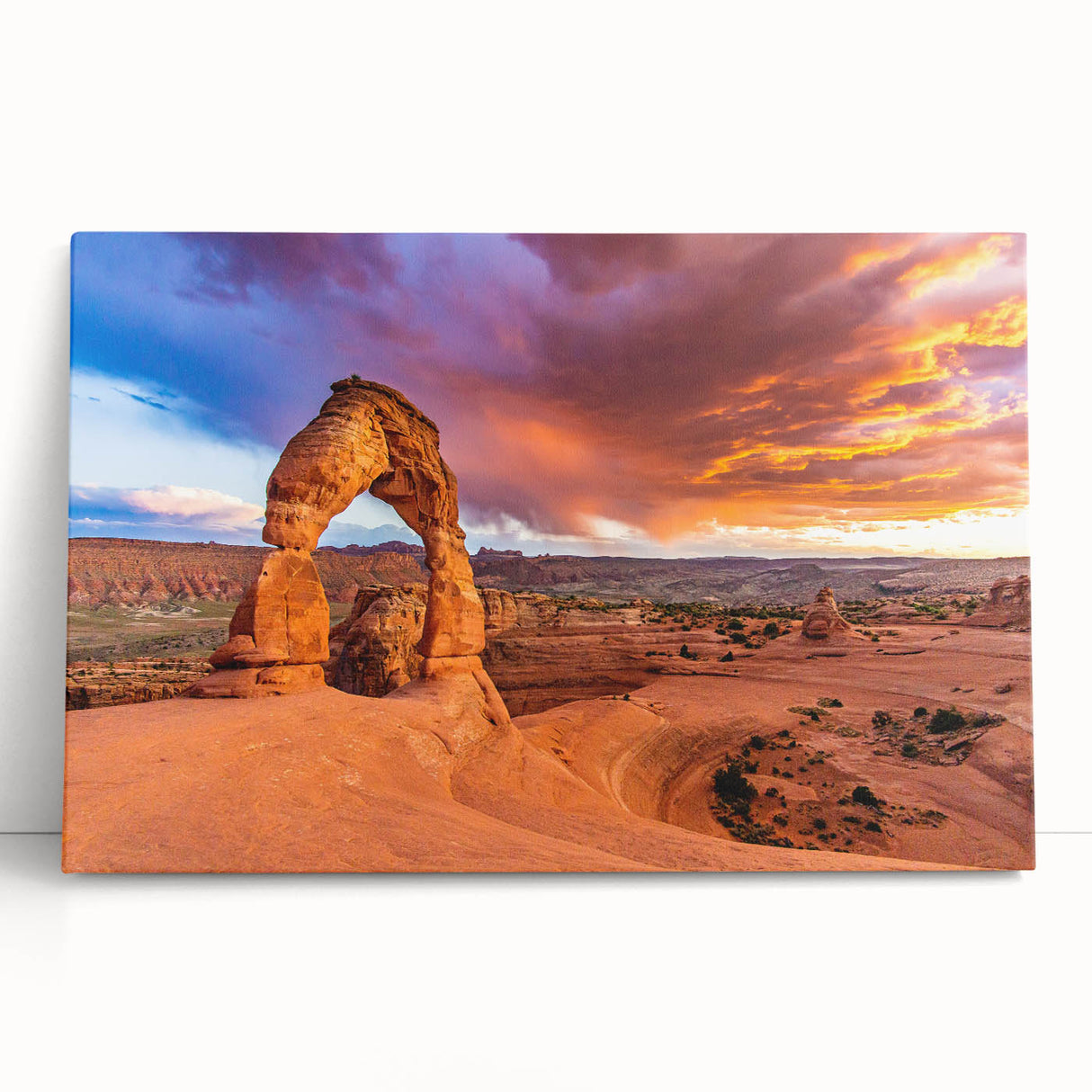 Black and white photograph of Arches National Park on stretched canvas, ideal for kitchen wall art.