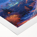 Art deco poster of Salt Lake City with muted blue and beige tones on rolled canvas, suitable for dining room wall art.