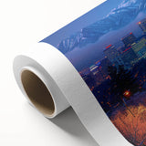 Art deco style poster of Salt Lake City with muted blue and peach tones on rolled canvas, ideal for nursery wall art.