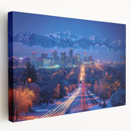 Salt Lake City landscape on stretched canvas, featuring muted earth tones, ideal for kitchen wall art.
