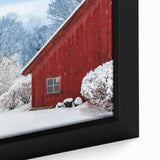 Close-up of extra large framed canvas depicting a textured Vermont scenery in black with colorful accents.