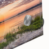 Large abstract wall art featuring muted blue and beige tones on acrylic glass, ideal for dining room decor.